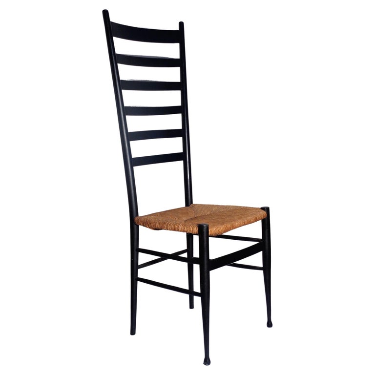 Tall Modernist Ladder Back Chair Style of Gio Ponti, Italy, 1960's For