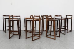 Mid-Century Tall Modernist Phillipe Starck Inspired Dark Stained Bar Stools