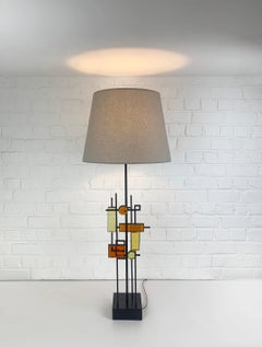 Tall Modernist Table by Lamp Svend Aage Holm Sorensen, Denmark, Iron & Glass