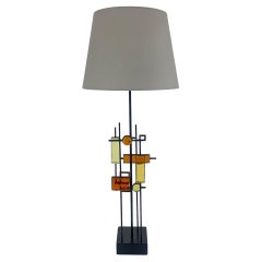 Tall Modernist Table by Lamp Svend Aage Holm Sorensen, Denmark, Iron & Glass