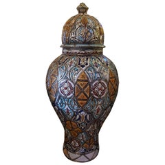 Tall Moroccan Bone and Metal Inlaid Vase / Urn, 55LM24