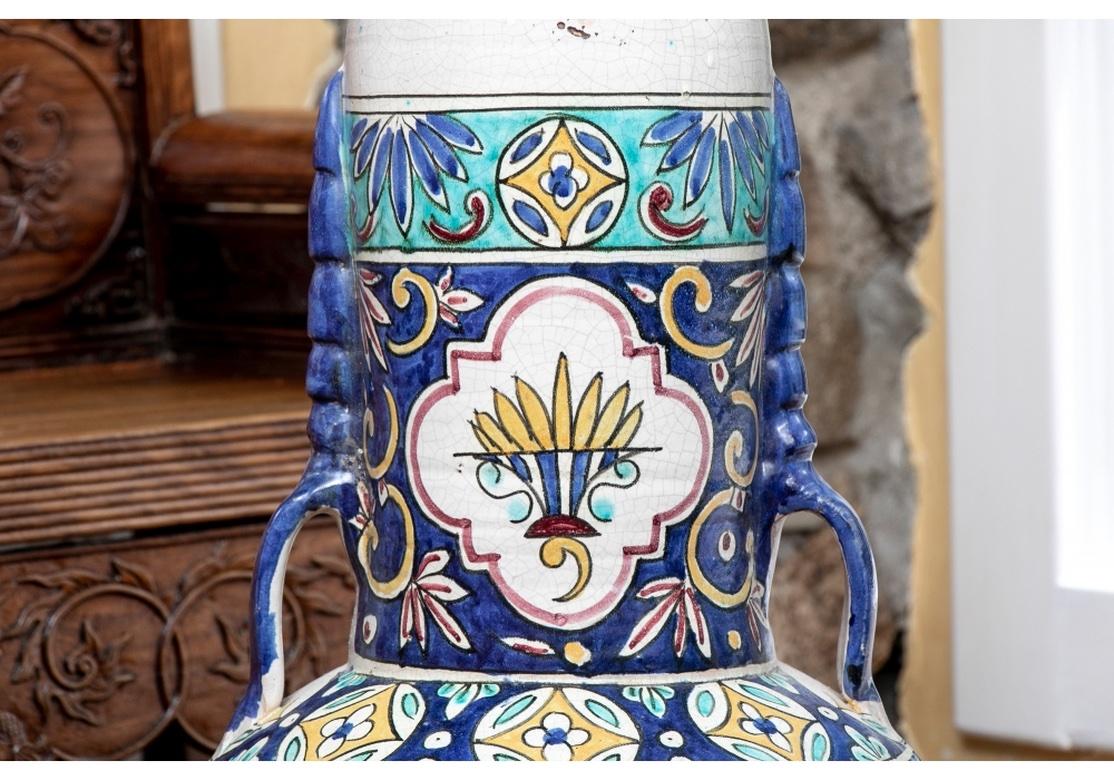Tall Moroccan Glaze Decorated Ceramic Lidded Jar For Sale 8