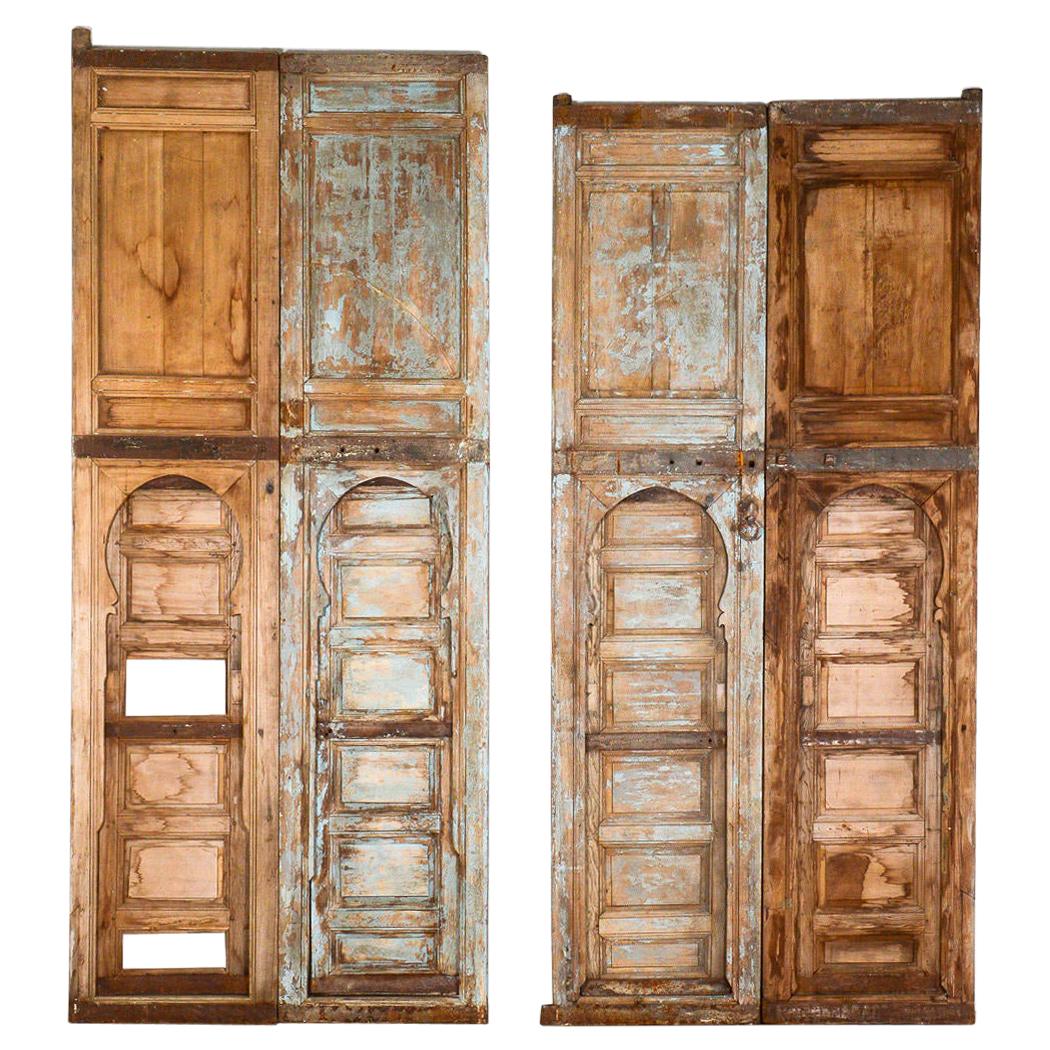 Tall Moroccan Pine Doors with Judas Gates, 20th Century For Sale