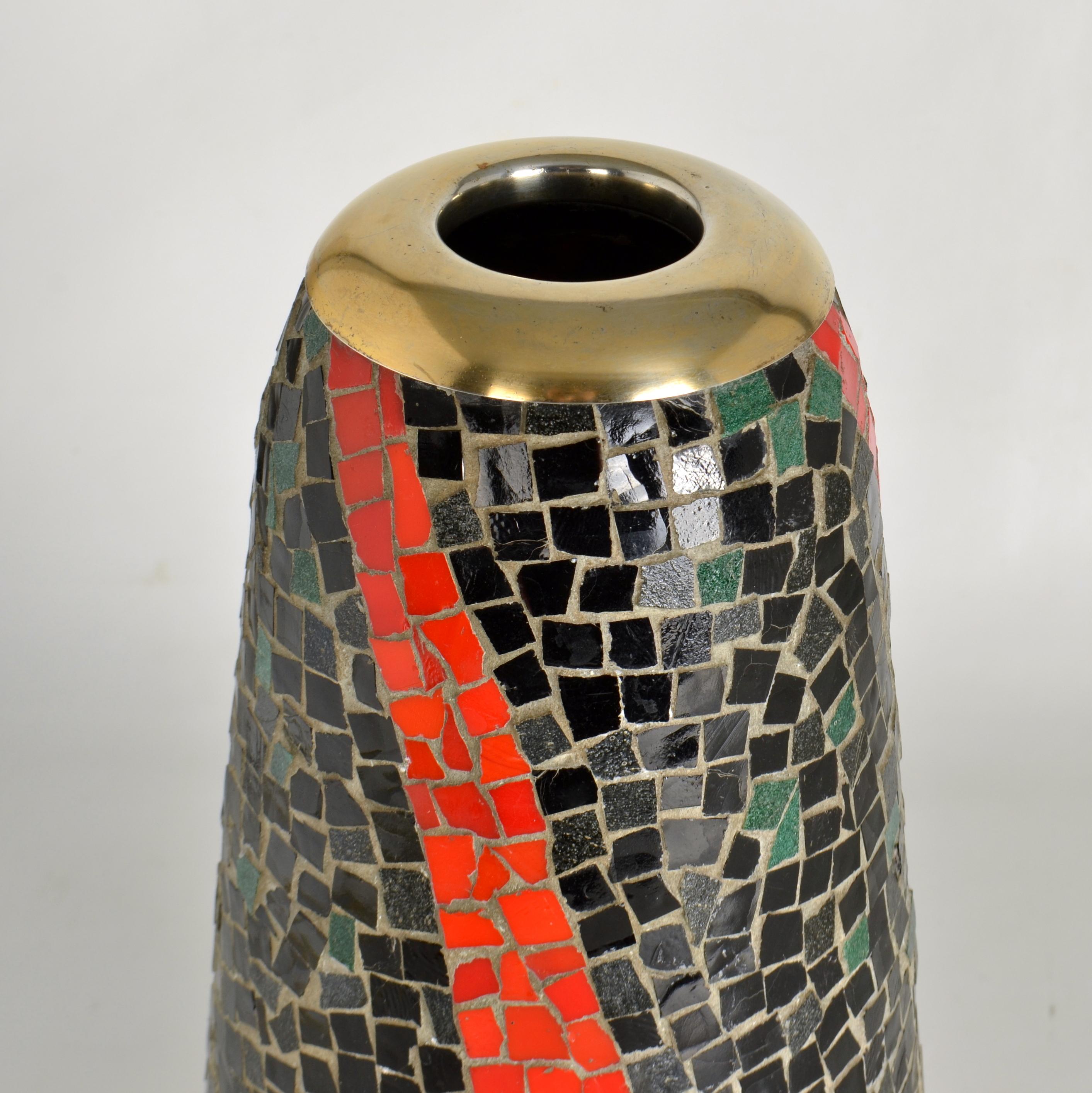 German Tall Mosaic Vase in Black and Red For Sale