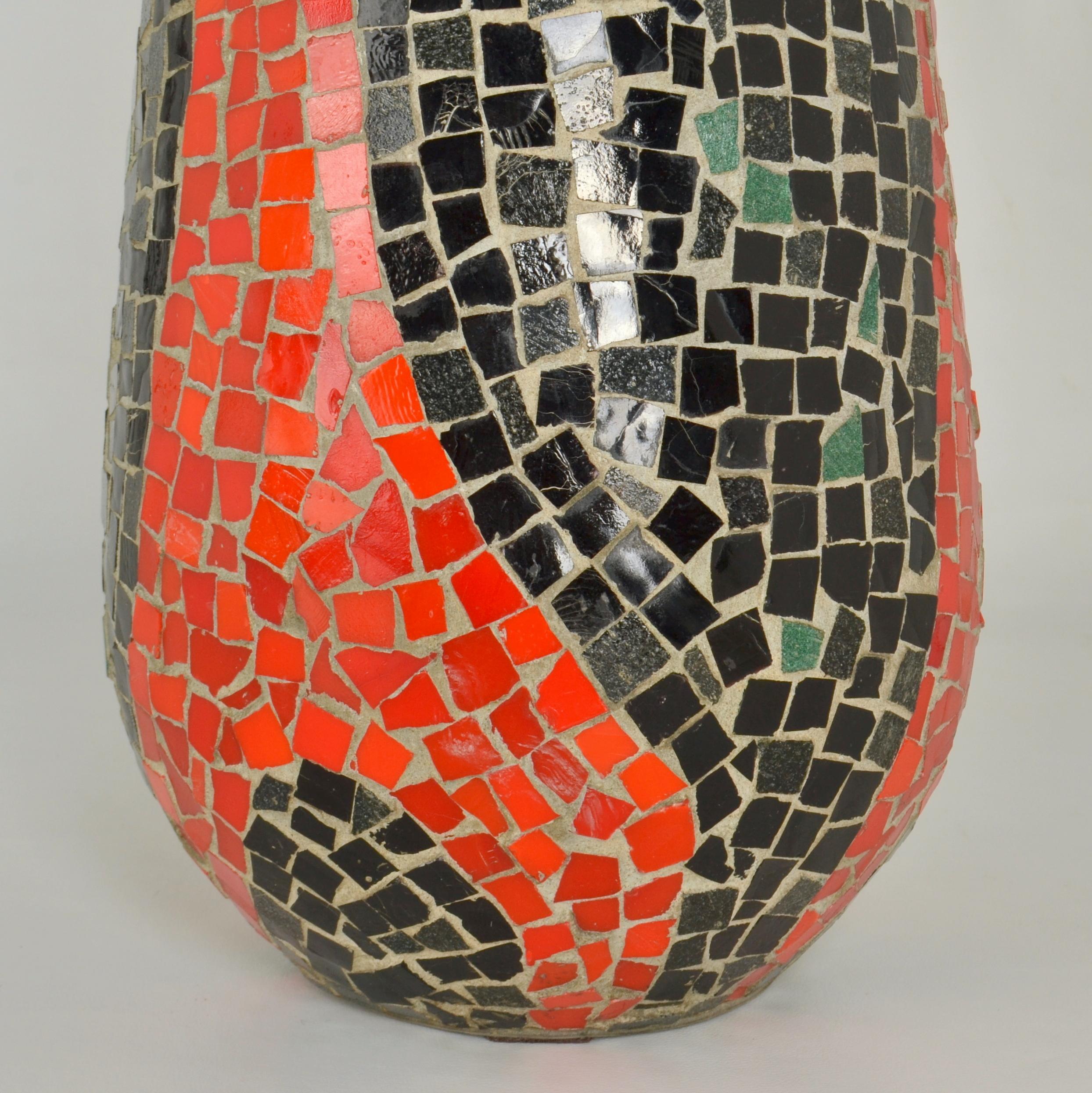 Brass Tall Mosaic Vase in Black and Red For Sale