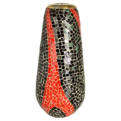 Retro Tall Mosaic Vase in Black and Red