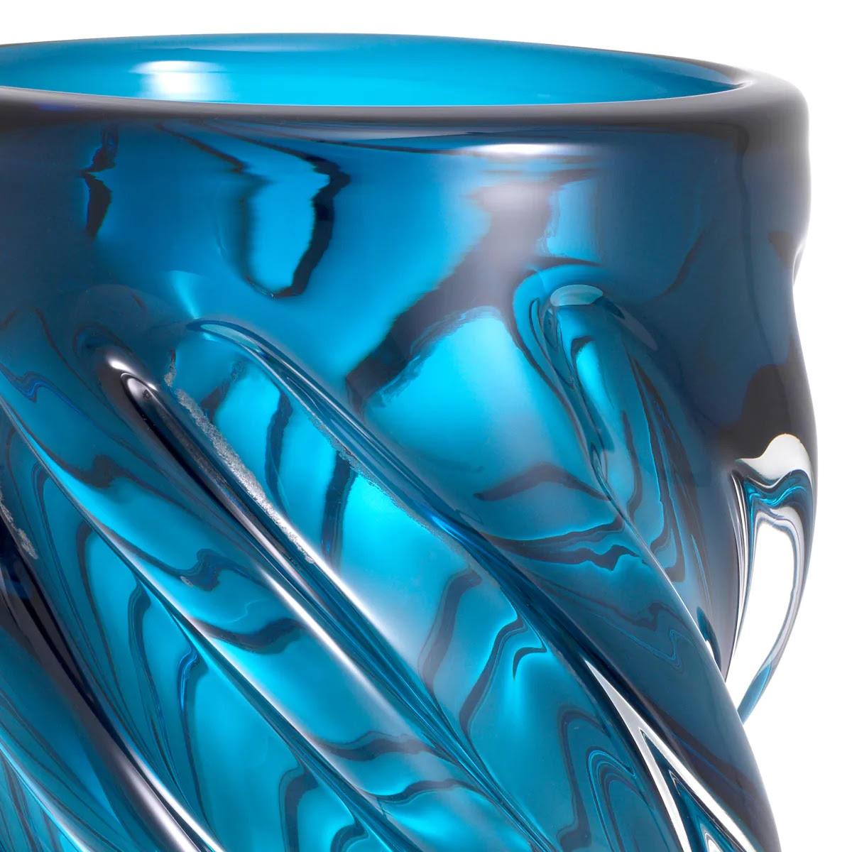 Modern Tall, Mouth-Blown Blue Glass Vase. For Sale