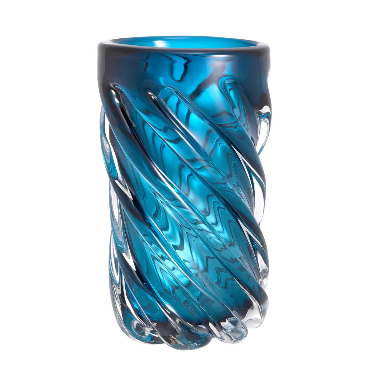 French Tall, Mouth-Blown Blue Glass Vase. For Sale