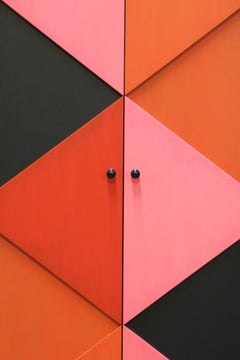 Tall Multicolored Graphic Diamond Mahogany Two-Door Cabinet by Dave Lasker