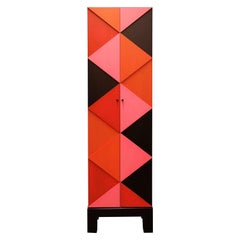 Tall Multicolored Graphic Diamond Mahogany Two-Door Cabinet by Dave Lasker