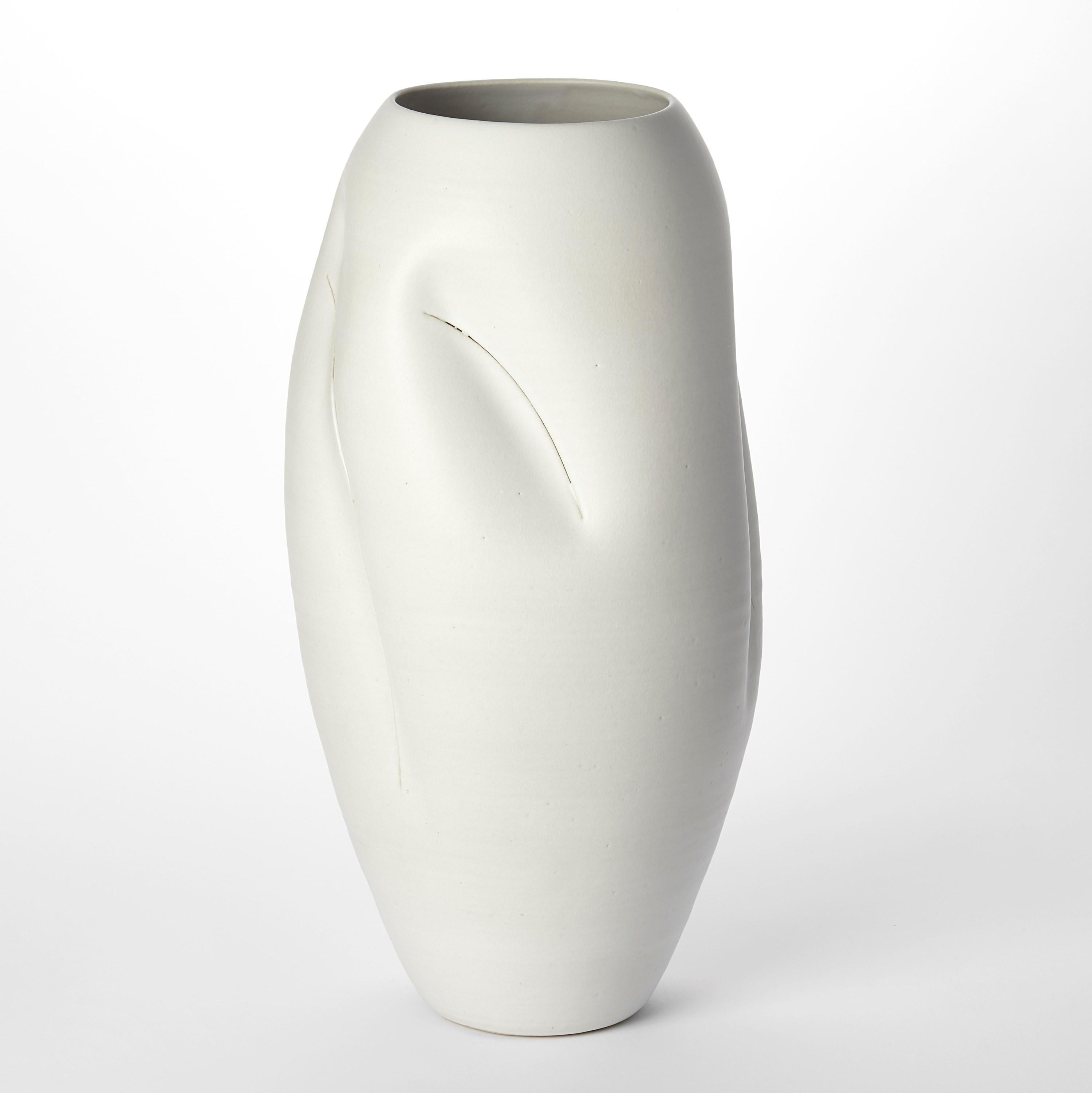 Organic Modern Tall Multi-Slashed Form No 120, white ceramic vase by Nicholas Arroyave-Portela For Sale