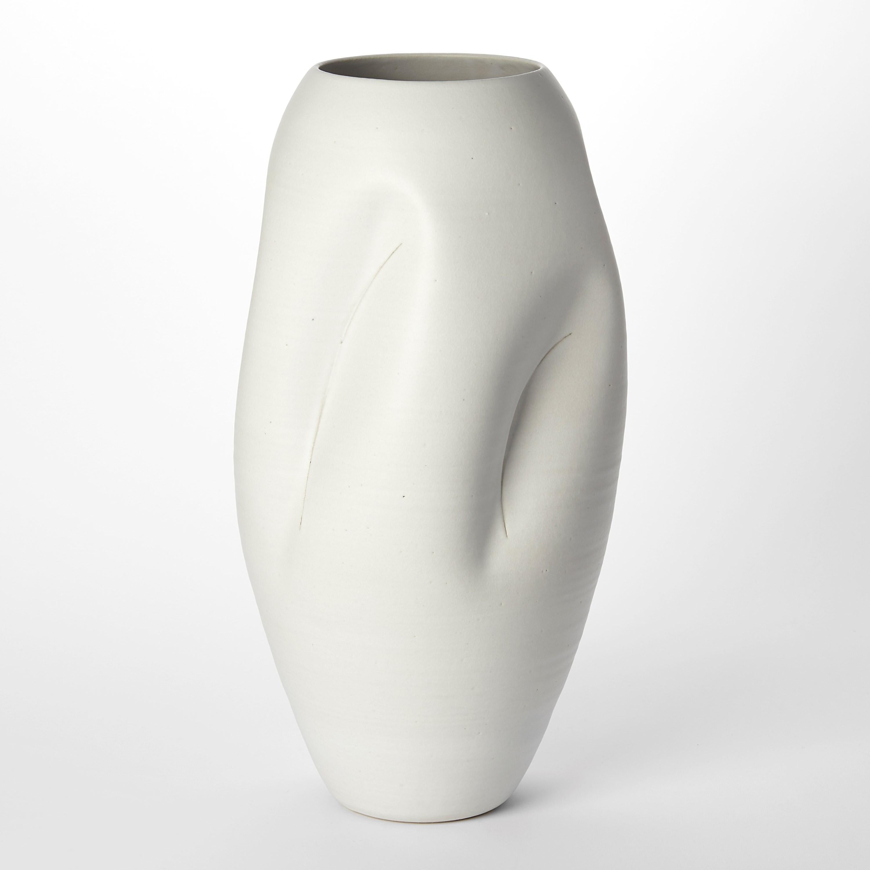 Hand-Crafted Tall Multi-Slashed Form No 120, white ceramic vase by Nicholas Arroyave-Portela For Sale