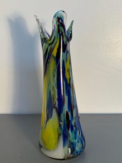 Tall Multicolored Murano Art Glass Vase with Handkerchief Rim