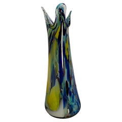 Tall Multicolored Murano Art Glass Vase with Handkerchief Rim