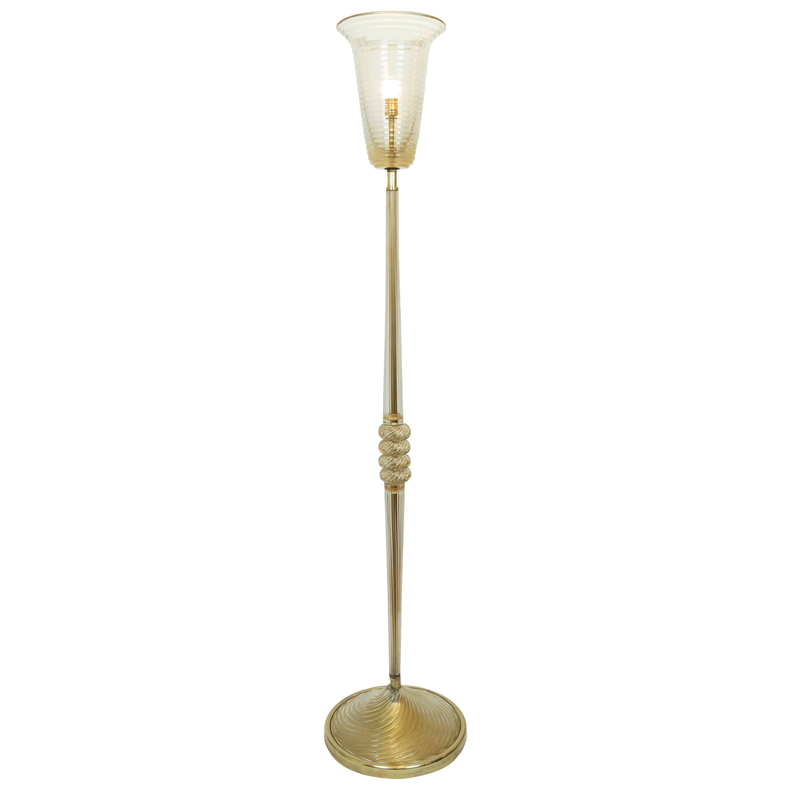 Tall Murano Glass Floor Lamp Attributed to Barovier and Toso