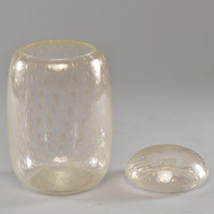 Tall Murano Glass Lidded Vessel with Gold Inclusions