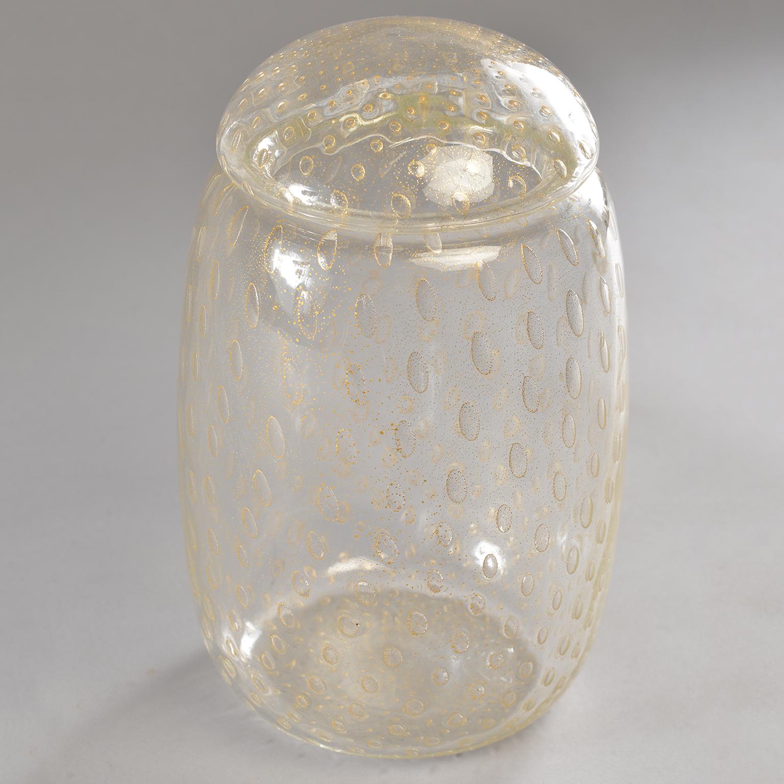 Italian Tall Murano Glass Lidded Vessel with Gold Inclusions For Sale