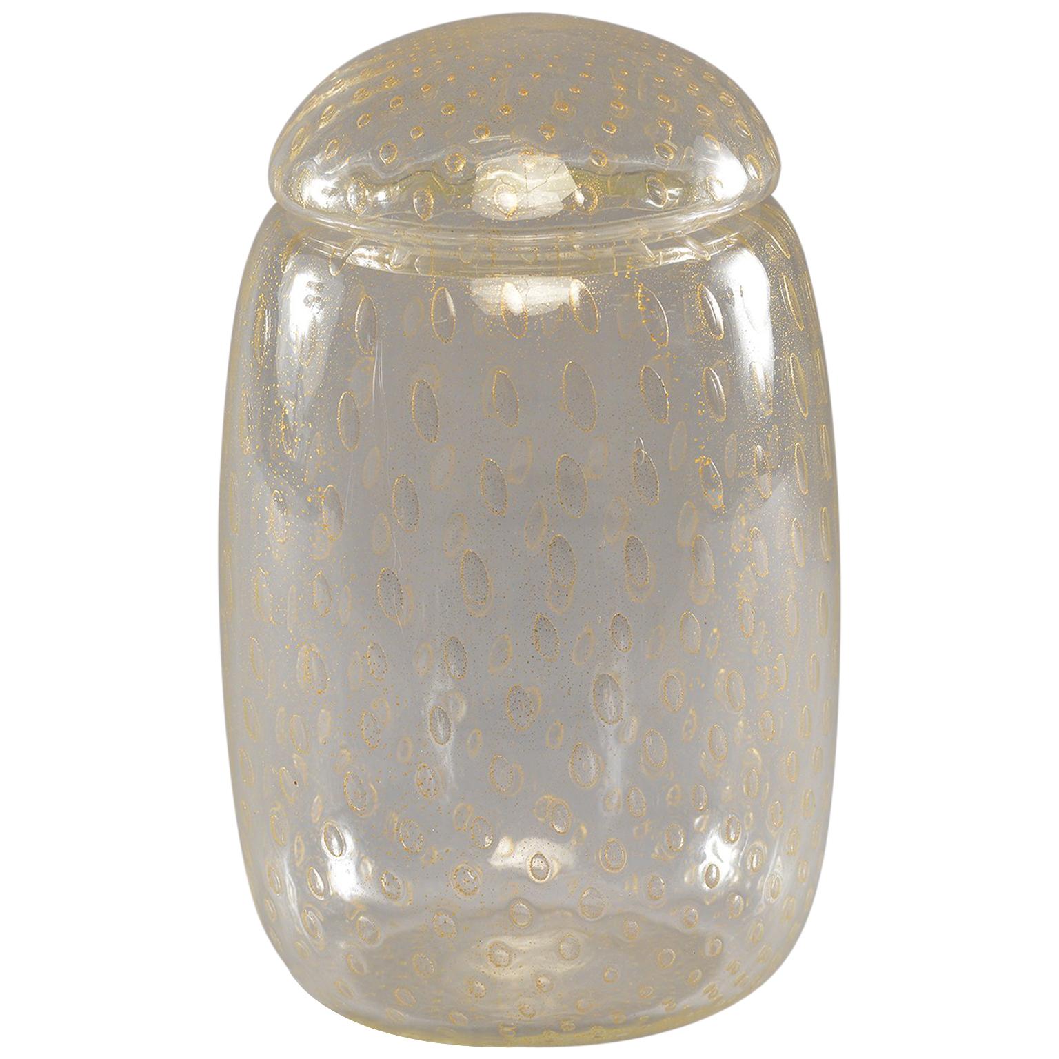 Vaso alto con coperchio in vetro di Murano con inclusioni d'oro