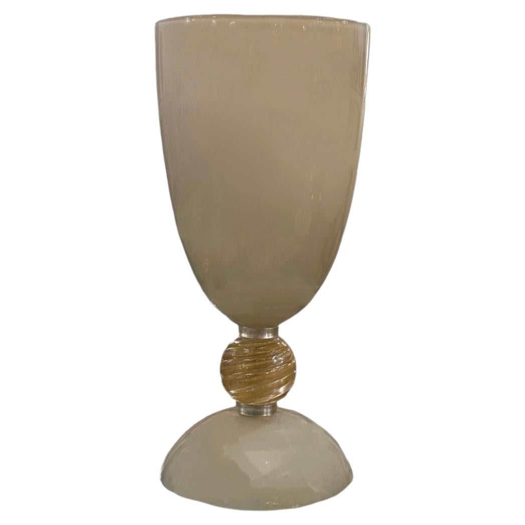 Tall Murano Glass Pedestal Vase with Gold Inclusions For Sale