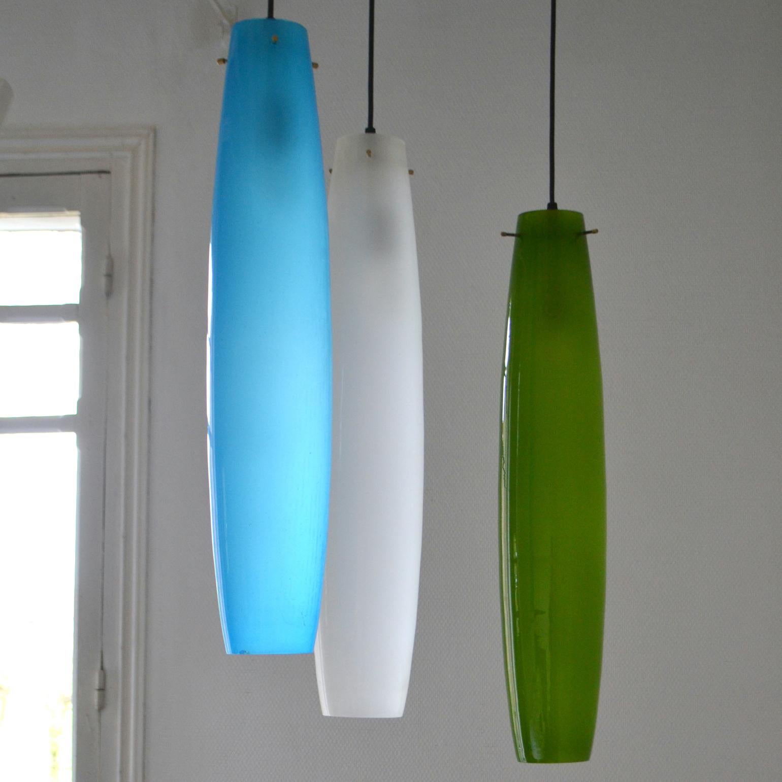 Italian Tall Murano Glass Pendants by Alessandro Pianon for Vistosi, 1960's