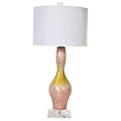 Tall Murano Glass "Swirl" Table Lamp in Pink & Gold with Copper Inclusions