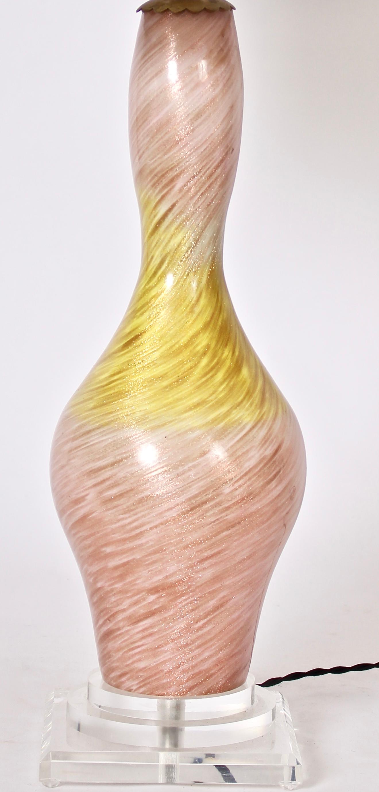 Italian Tall Murano Glass Pink & Gold 