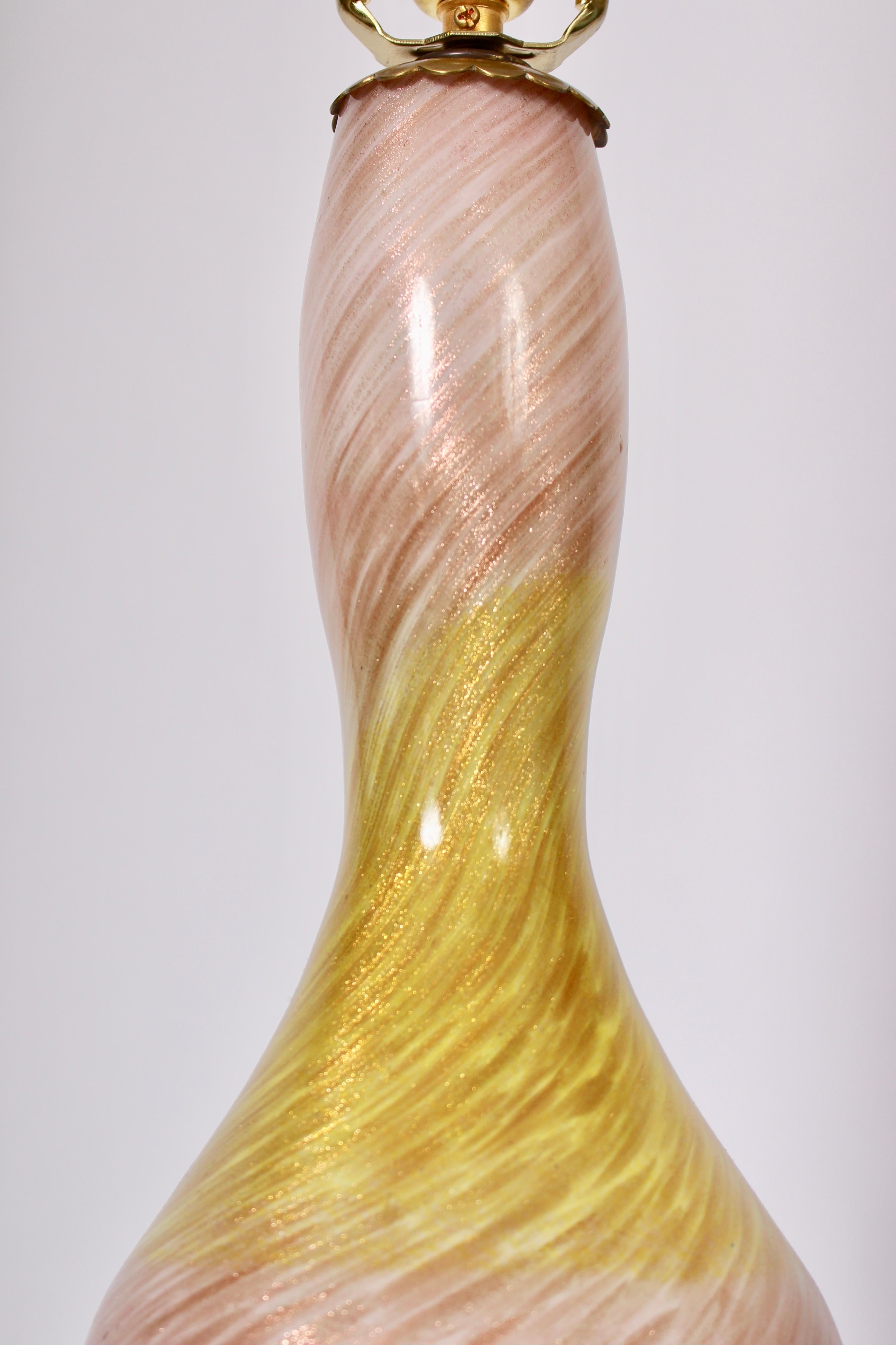 Mid-Century Modern Tall Murano Glass Pink & Gold 