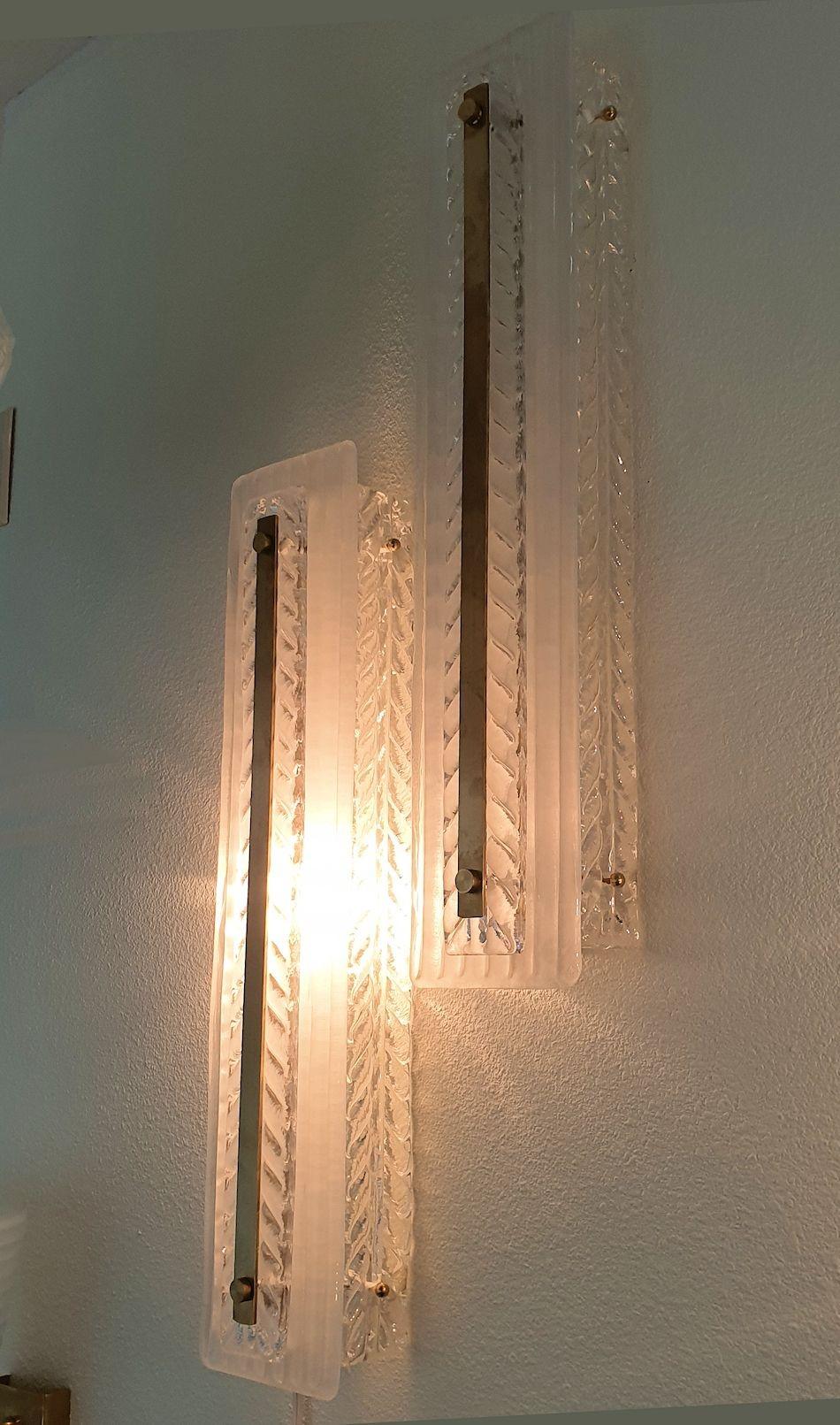 Italian Mid Century Tall Murano Glass Sconces, a Pair For Sale
