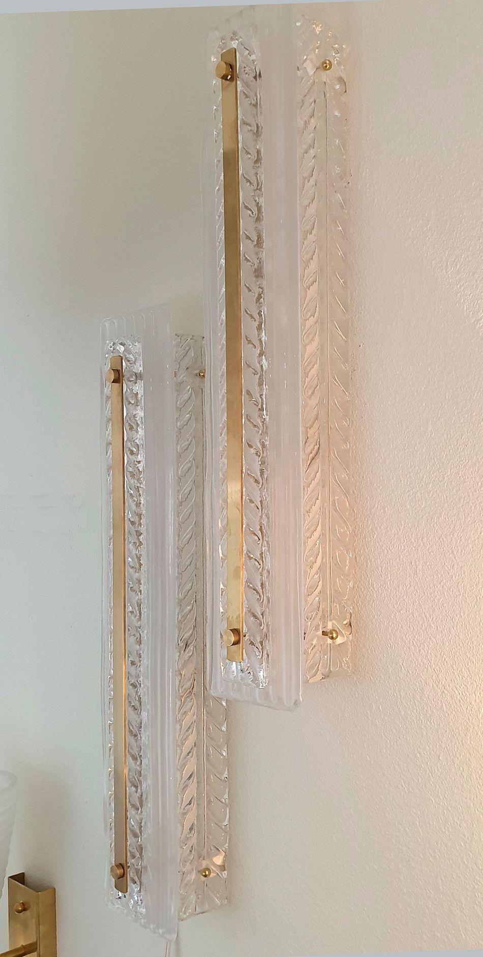 Mid Century Tall Murano Glass Sconces, a Pair In Excellent Condition For Sale In Dallas, TX
