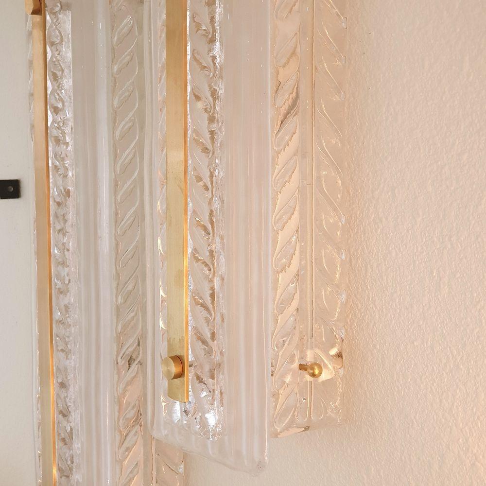 Brass Mid Century Tall Murano Glass Sconces, a Pair For Sale