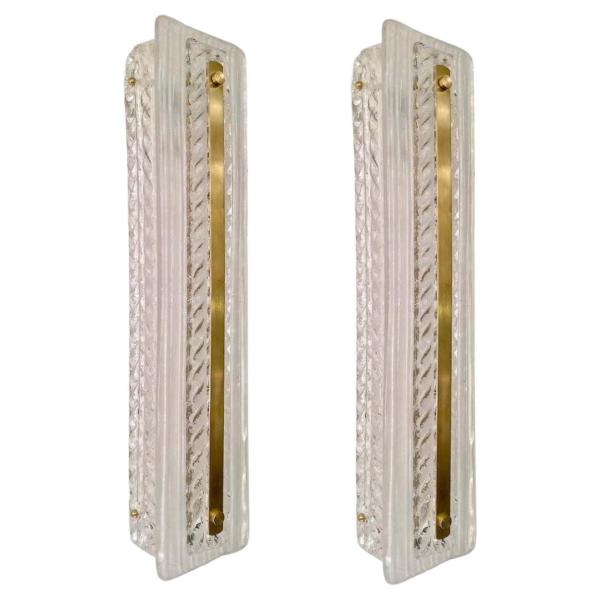 Mid Century Tall Murano Glass Sconces, a Pair
