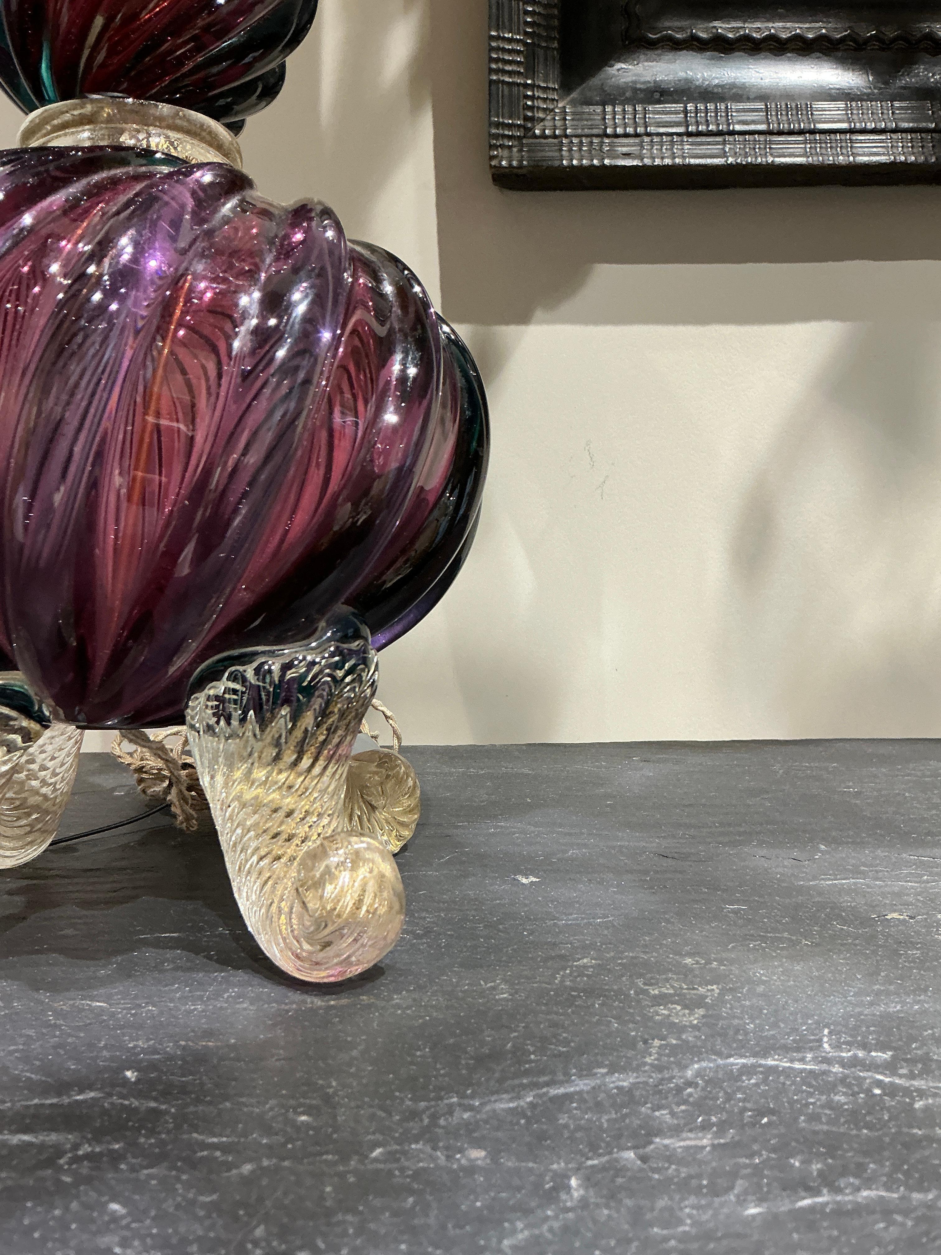Beautiful table Murano glass lamp circa 1940 attributed to Seguso 
Nice size : base alone 60 cm height 