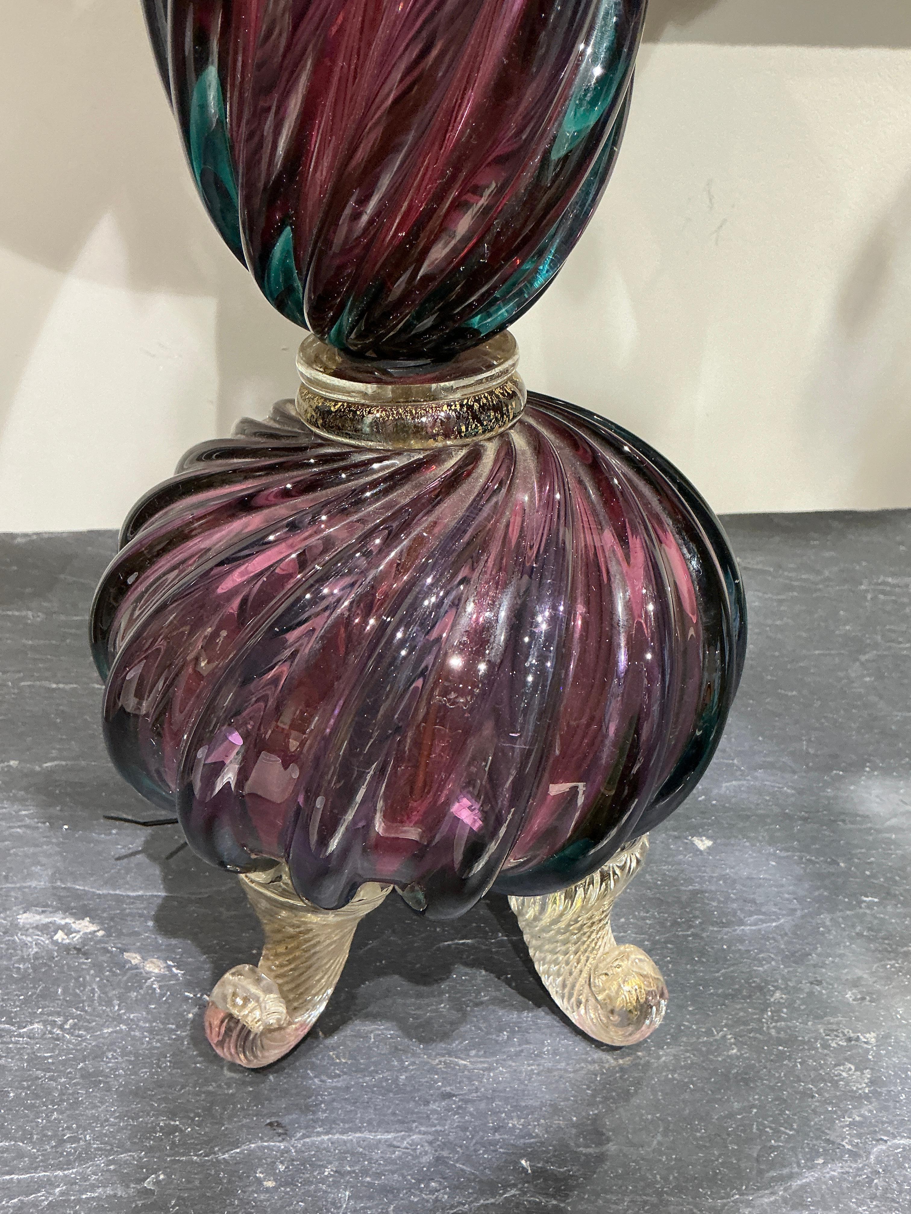 Mid-Century Modern Tall Murano glass table lamp attributed to Seguso circa 1940 For Sale