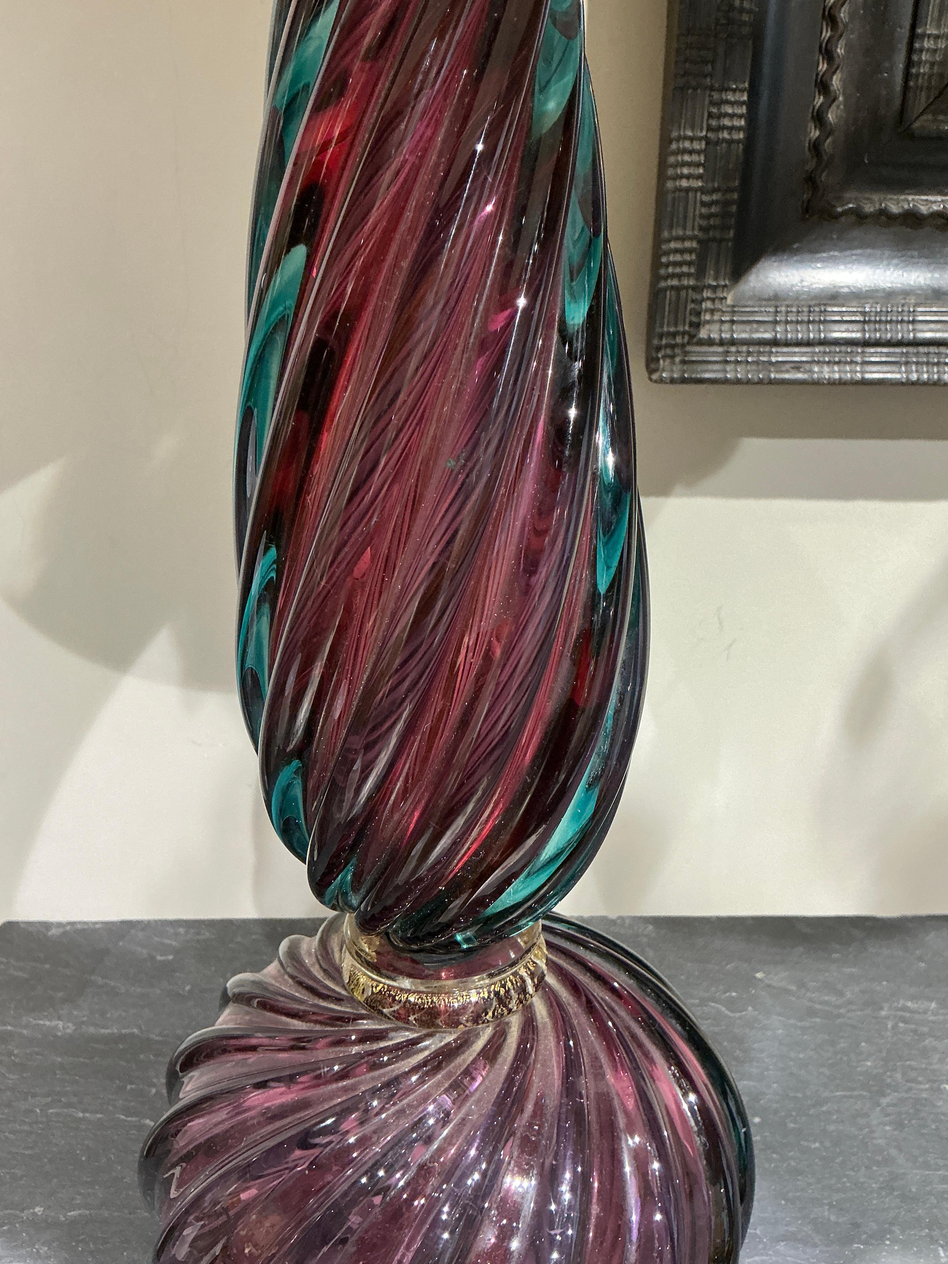 Italian Tall Murano glass table lamp attributed to Seguso circa 1940 For Sale