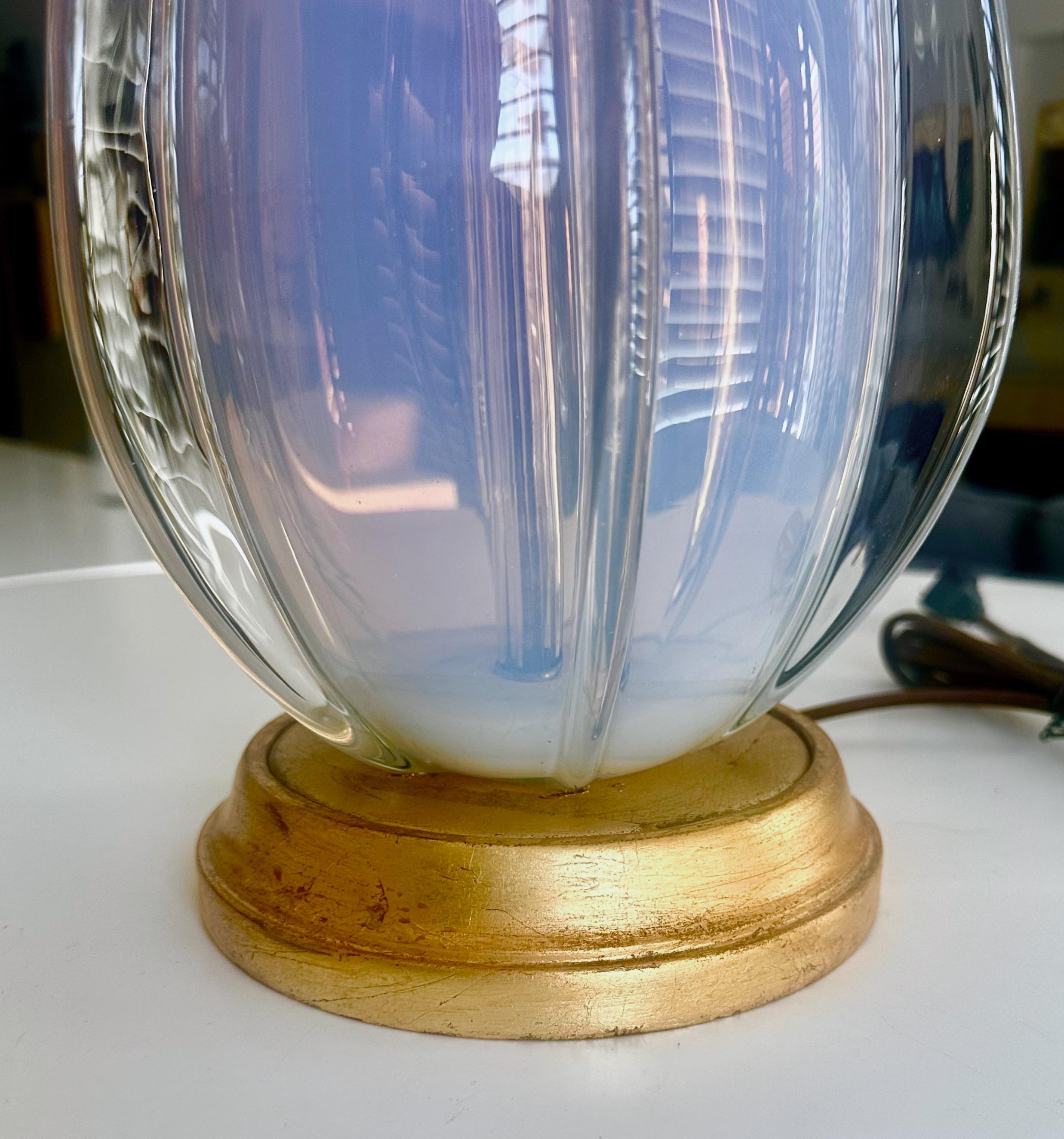 Tall Murano Italian Blue Winged Opalescent Table Lamp For Sale 4