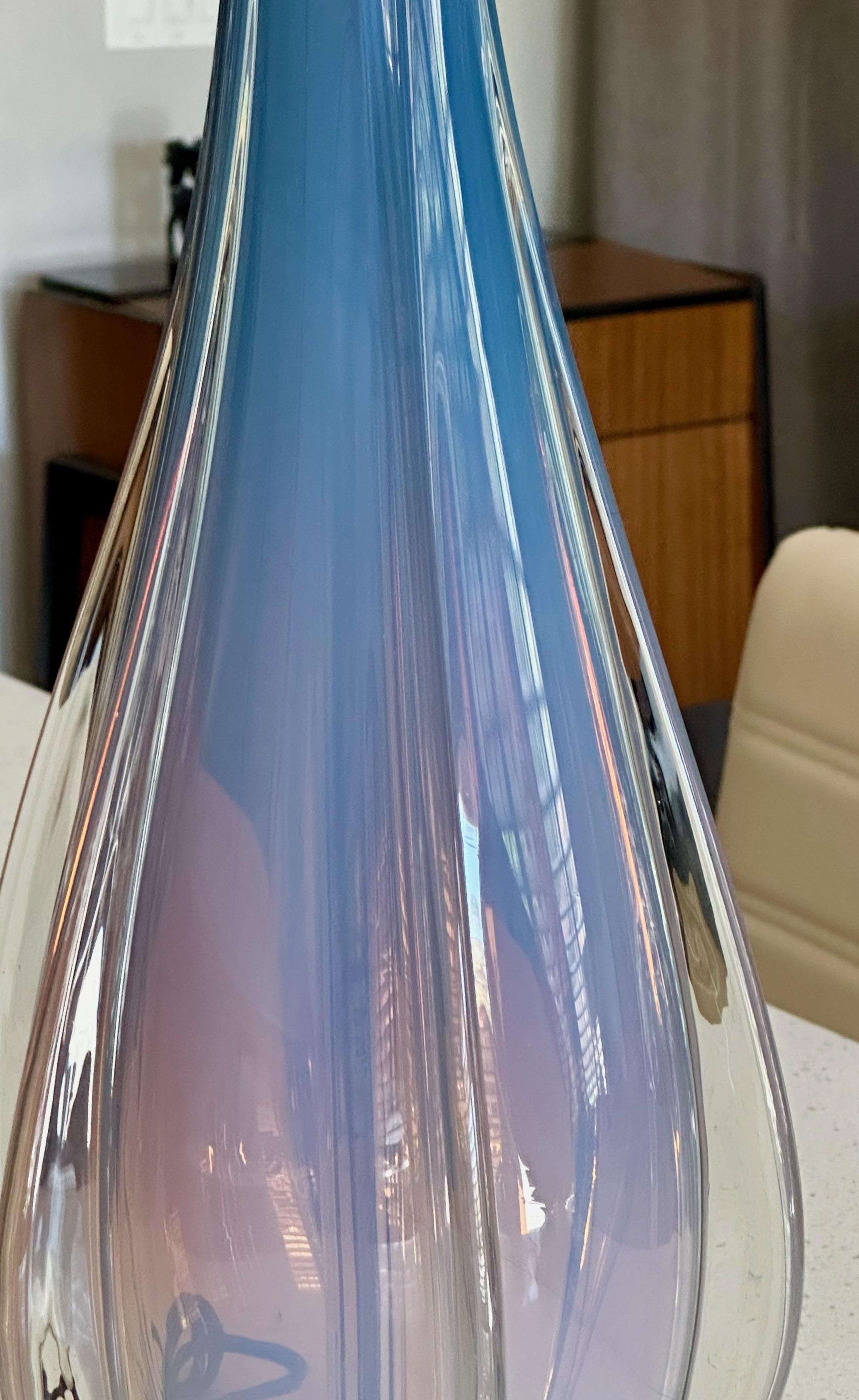 Tall Murano Italian Blue Winged Opalescent Table Lamp For Sale 5