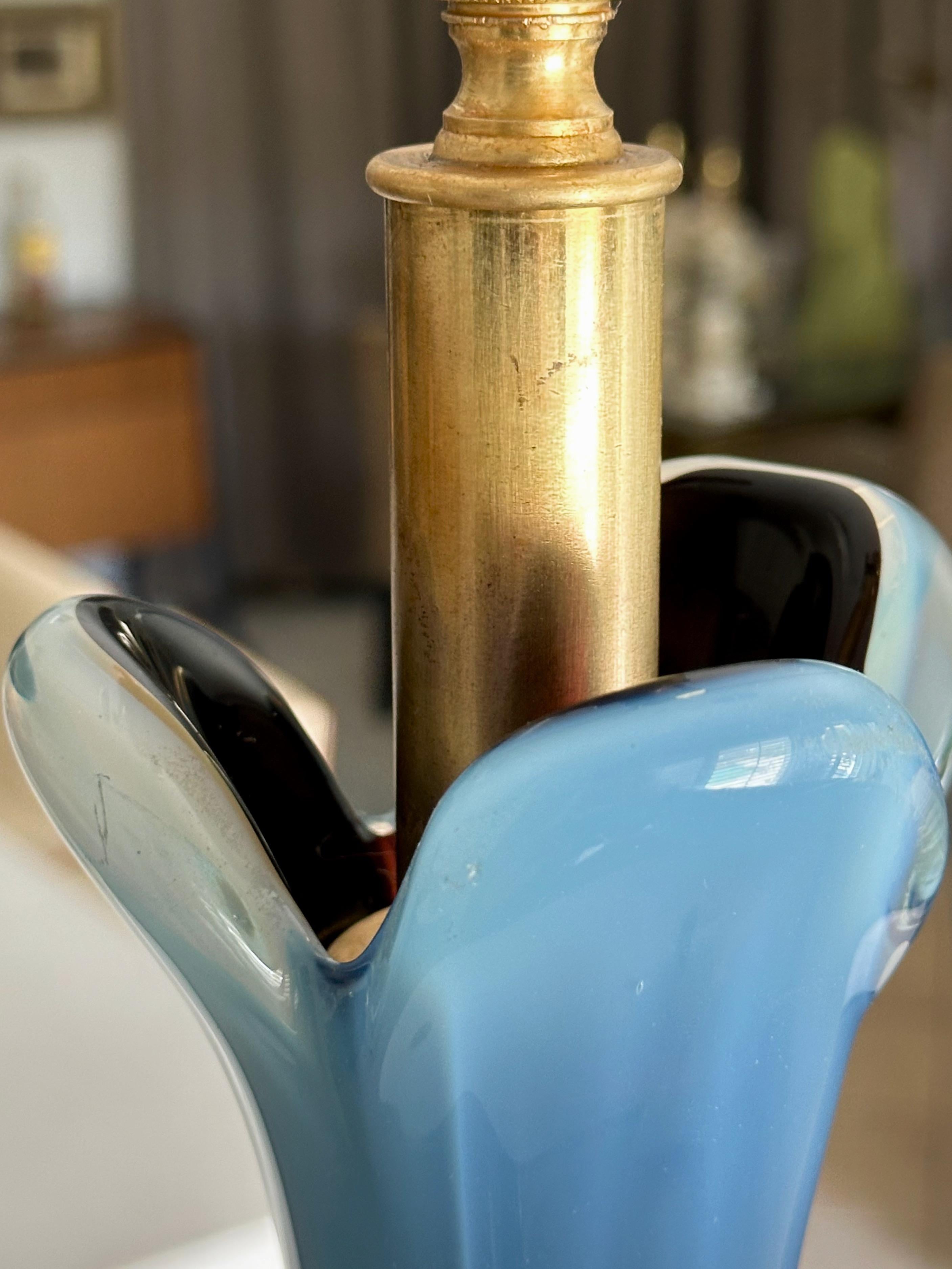 Tall Murano Italian Blue Winged Opalescent Table Lamp For Sale 6