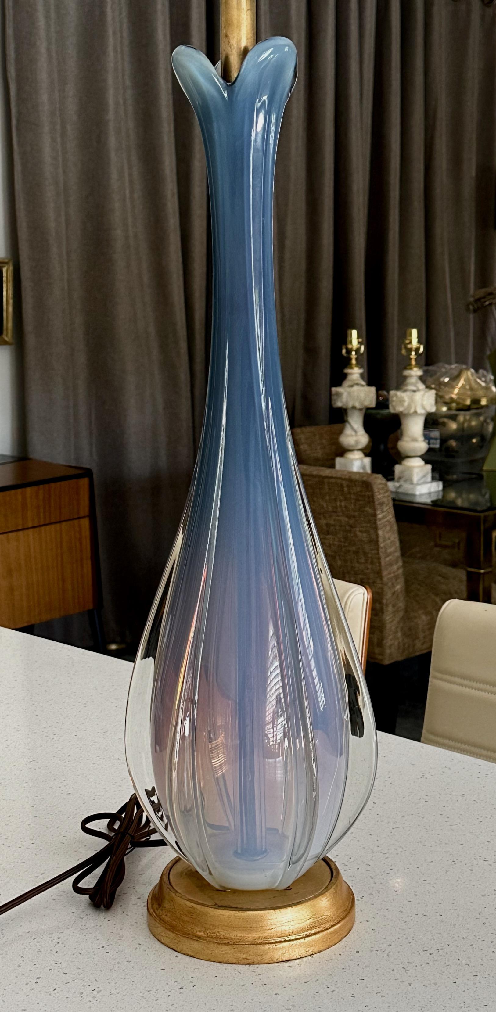 Tall Murano Italian Blue Winged Opalescent Table Lamp For Sale 7