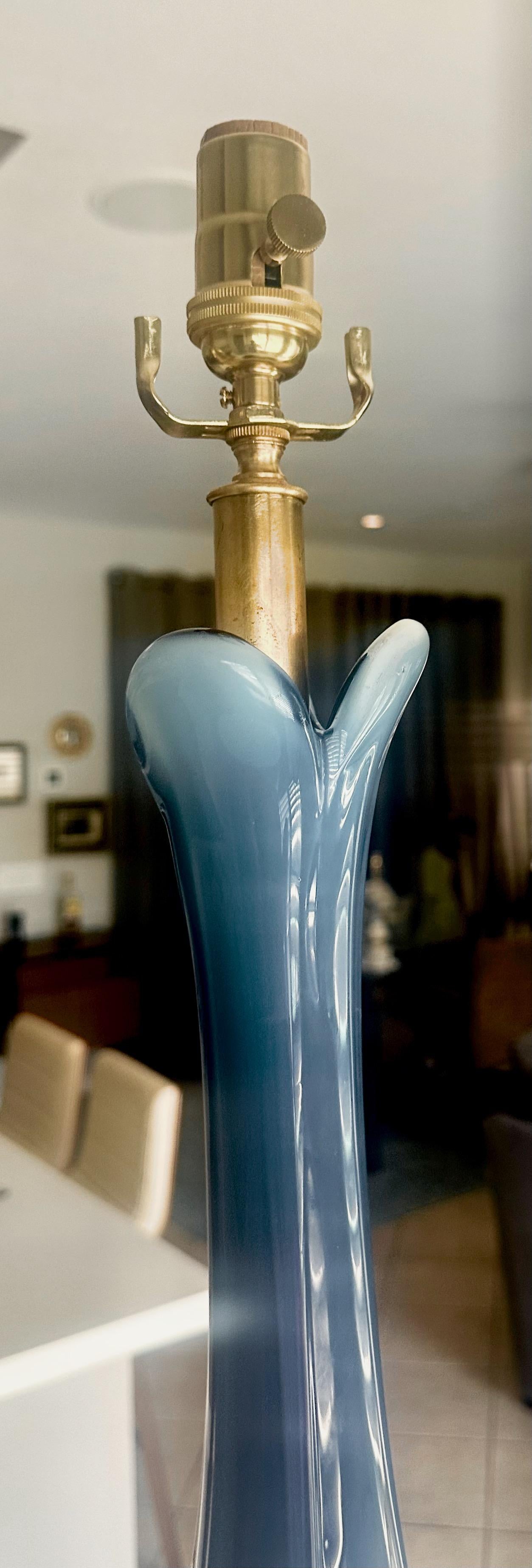Tall Murano Italian Blue Winged Opalescent Table Lamp For Sale 9