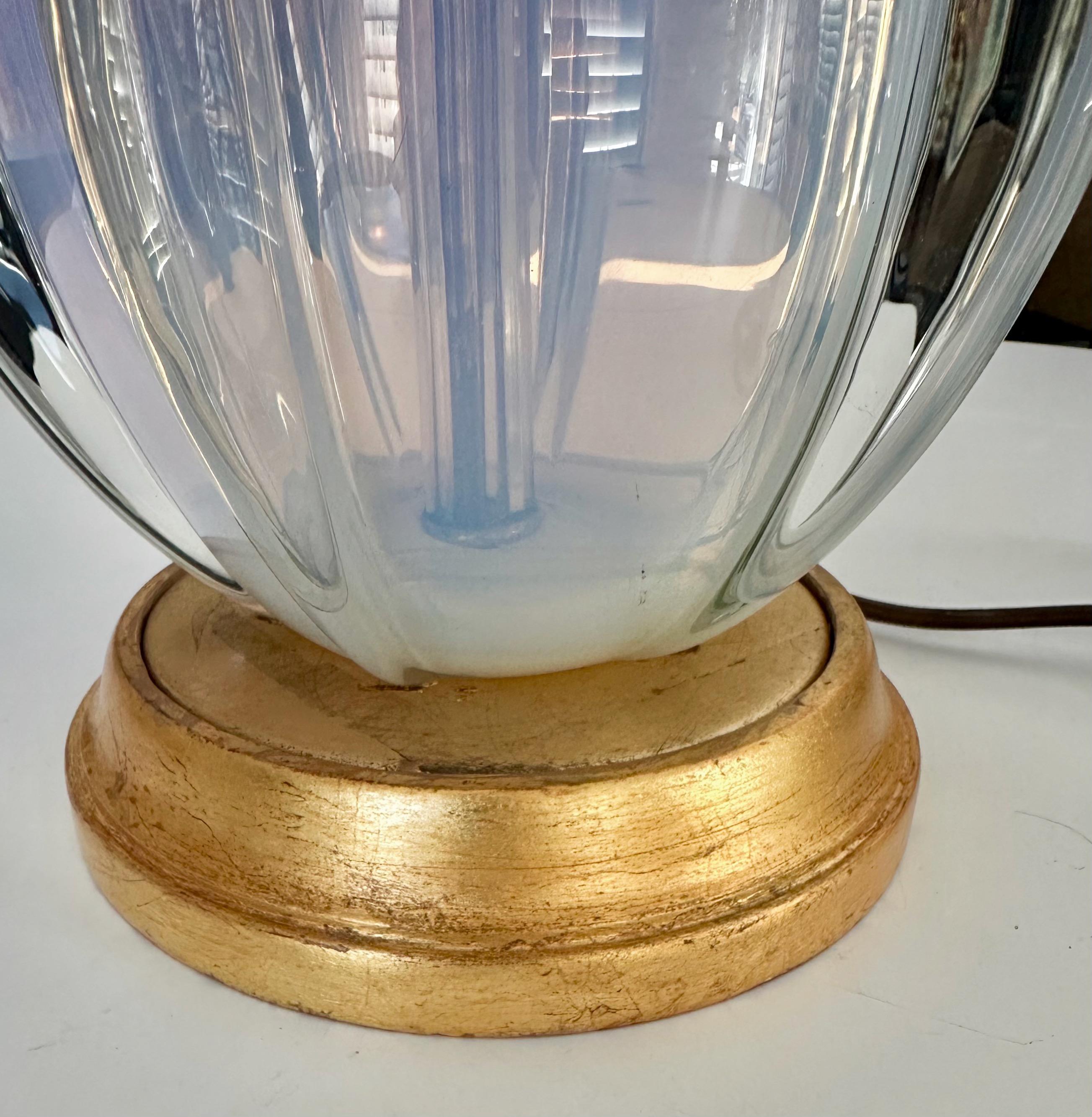 Tall Murano Italian Blue Winged Opalescent Table Lamp For Sale 10