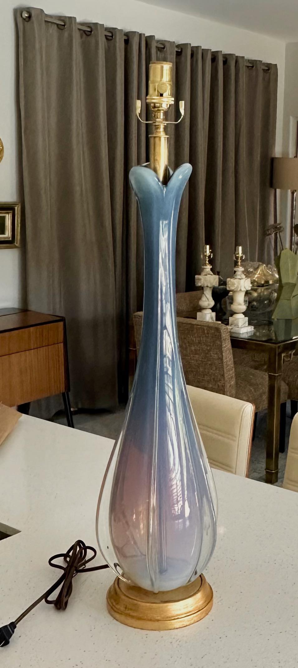 Tall Murano Italian Blue Winged Opalescent Table Lamp For Sale 11