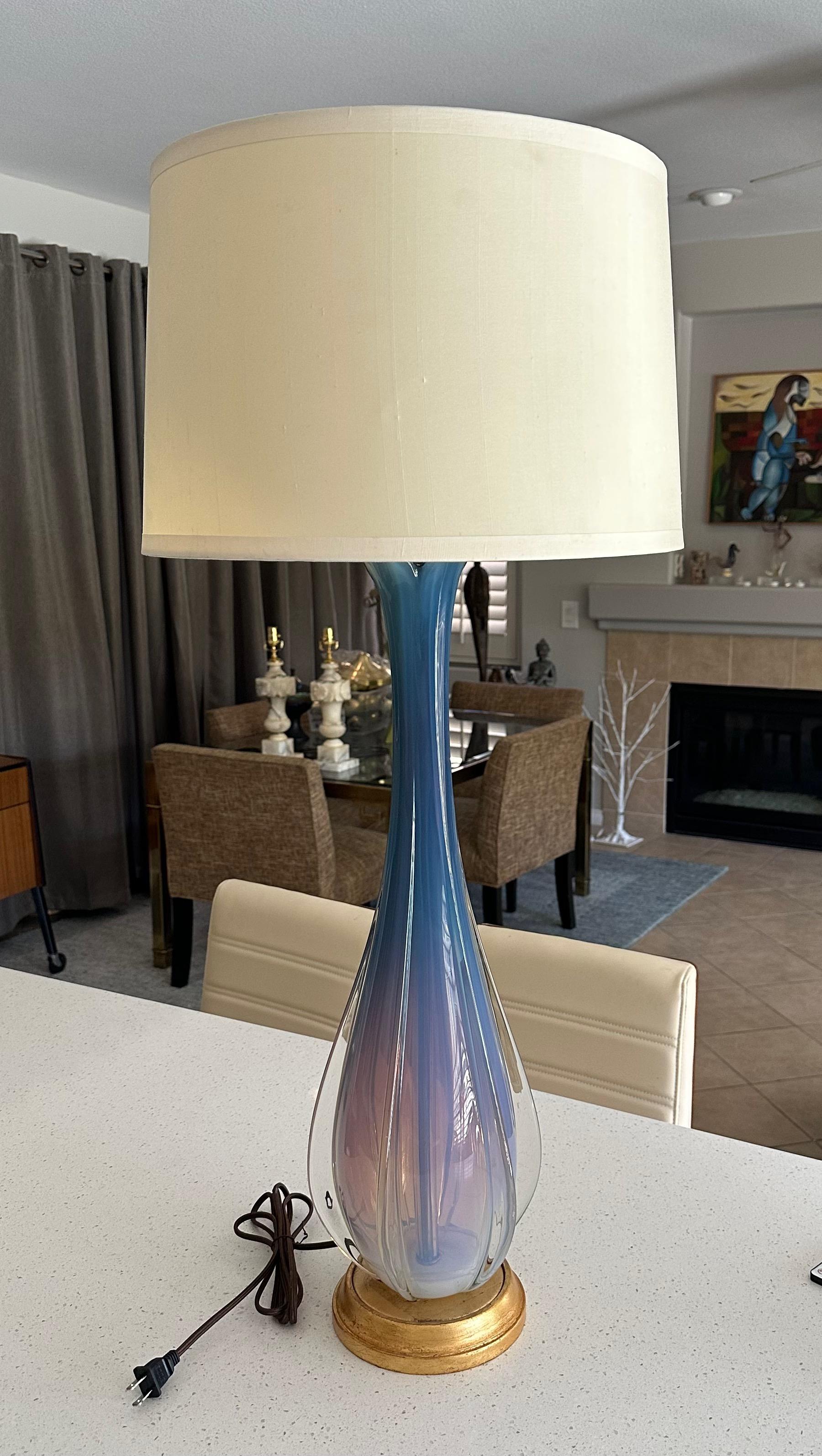 Tall Murano Italian Blue Winged Opalescent Table Lamp For Sale 12