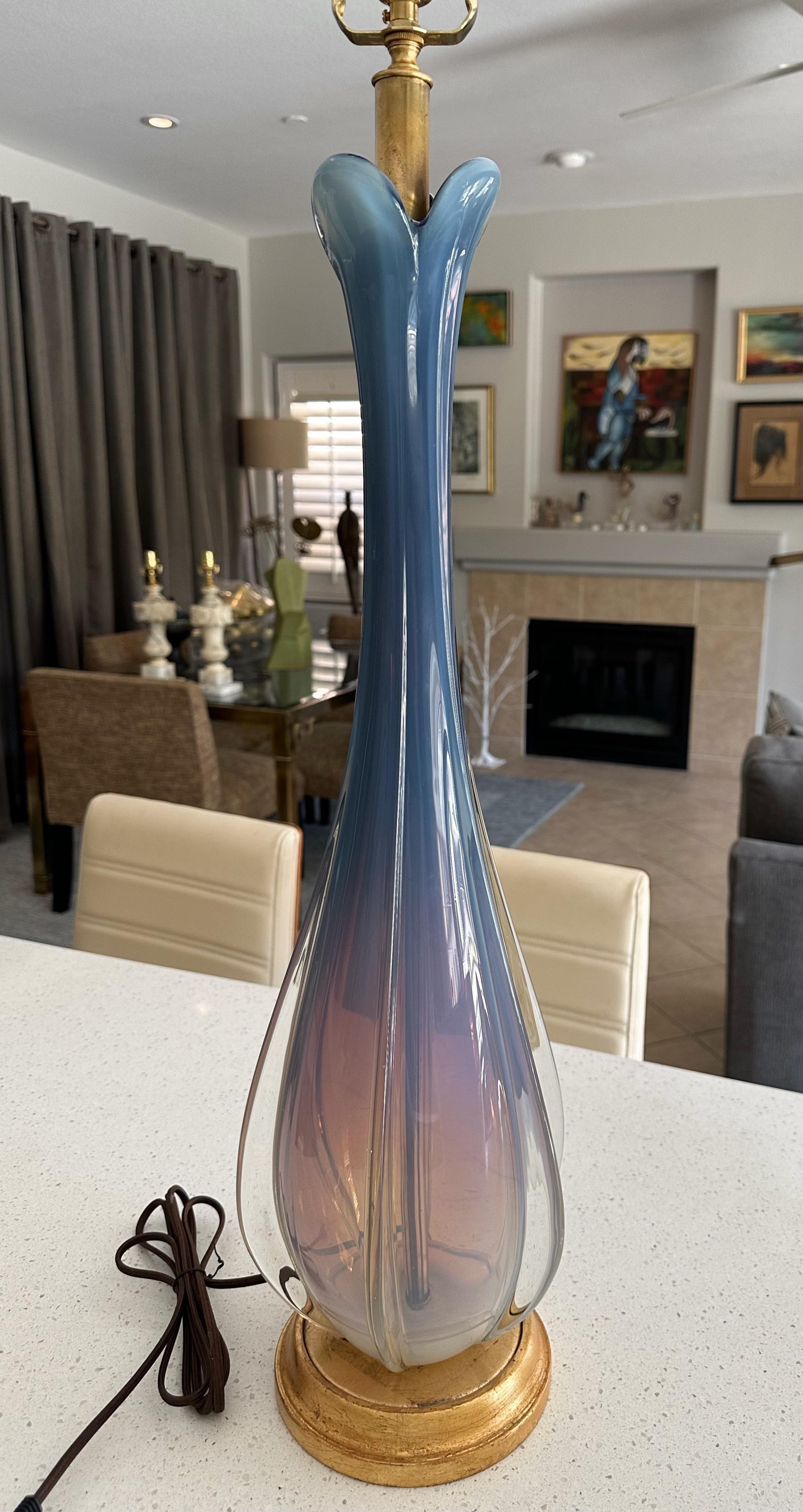 Tall Murano Italian Blue Winged Opalescent Table Lamp For Sale 2