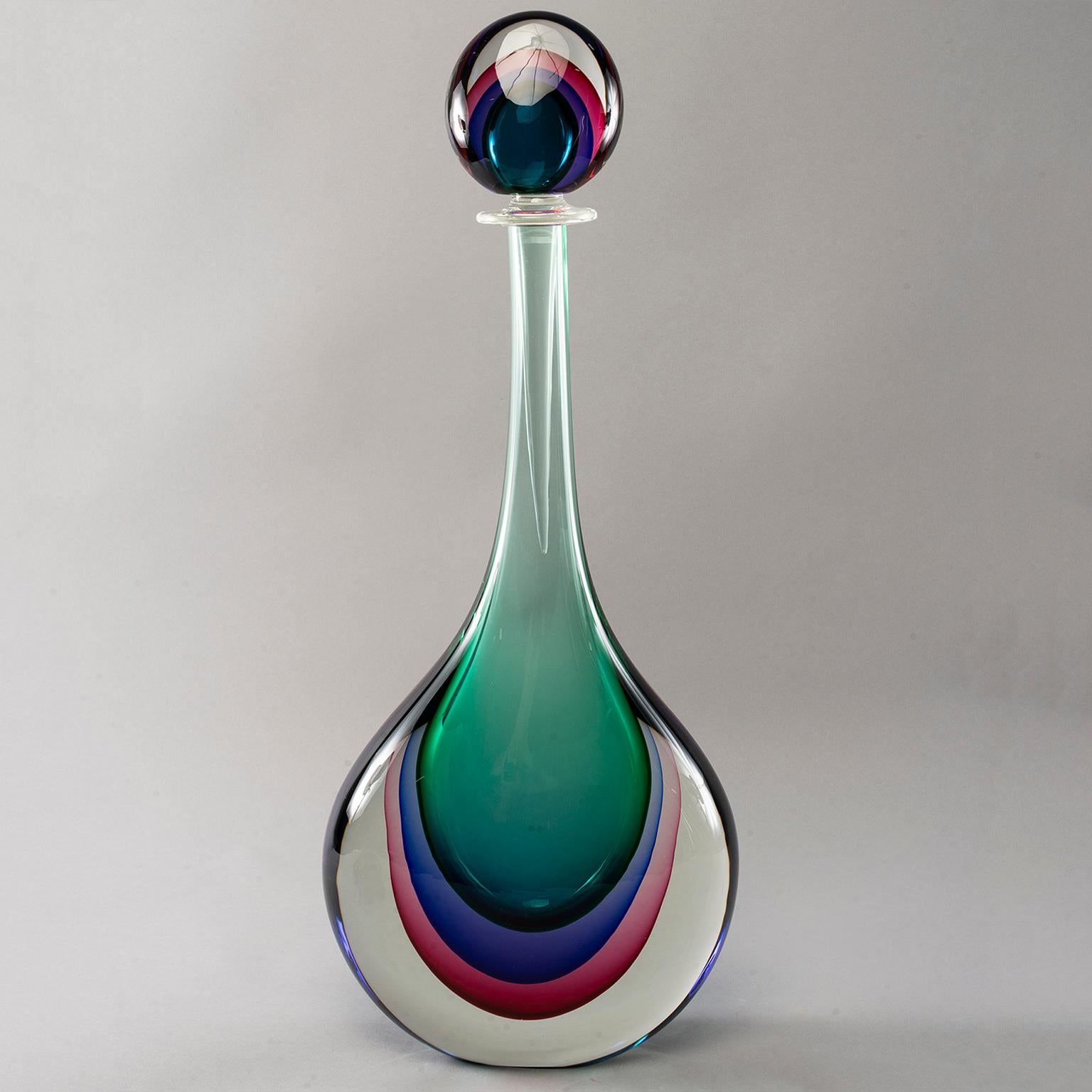 Modern Tall Murano Sommerso Glass Perfume Bottle