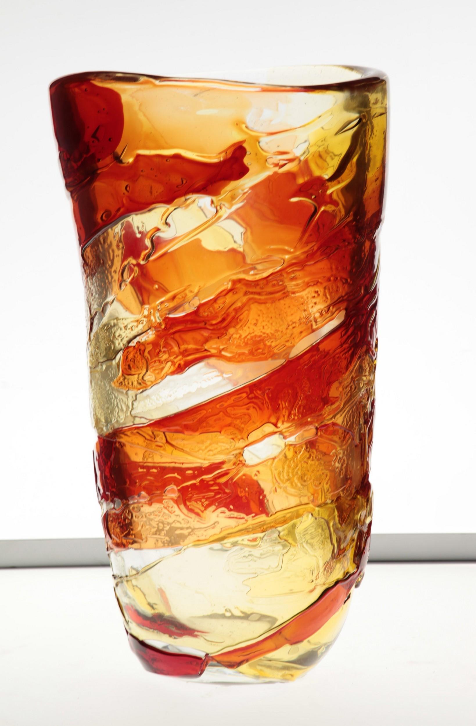 Tall Murano Vase with Hot Glass Colors Applied in the Manner of Gae Aulenti 3