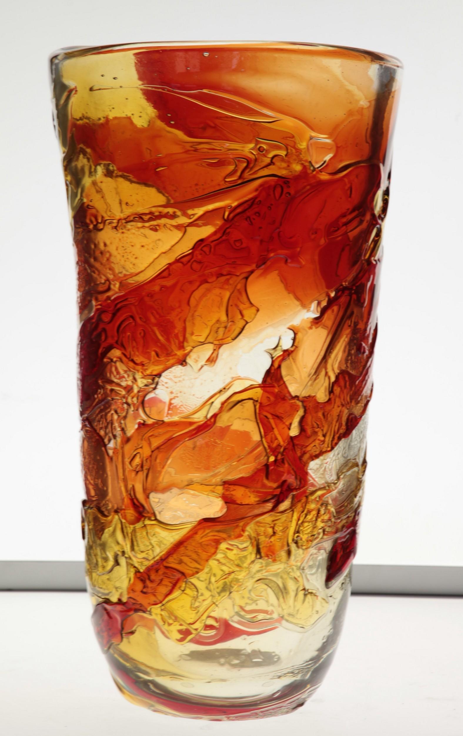 Tall Murano Vase with Hot Glass Colors Applied in the Manner of Gae Aulenti 5
