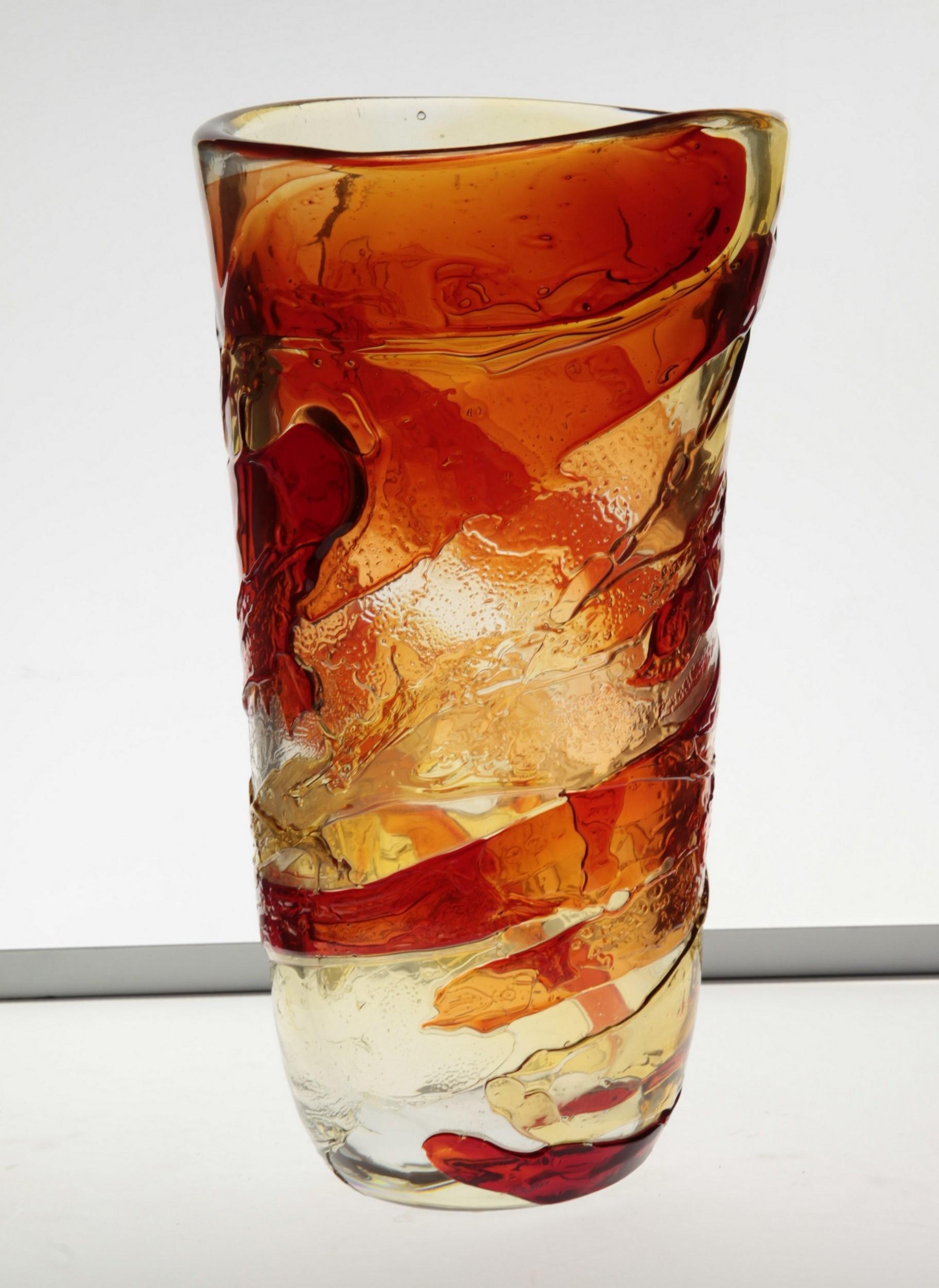 Tall Murano Vase with Hot Glass Colors Applied in the Manner of Gae Aulenti 7