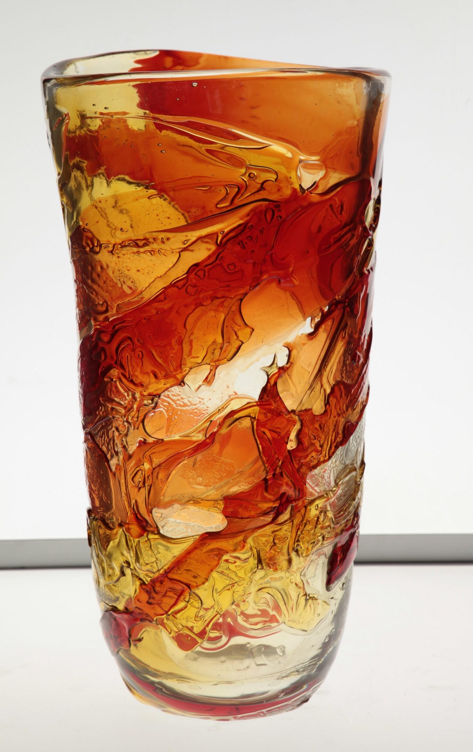 Tall Murano Vase with Hot Glass Colors Applied in the Manner of Gae Aulenti 9