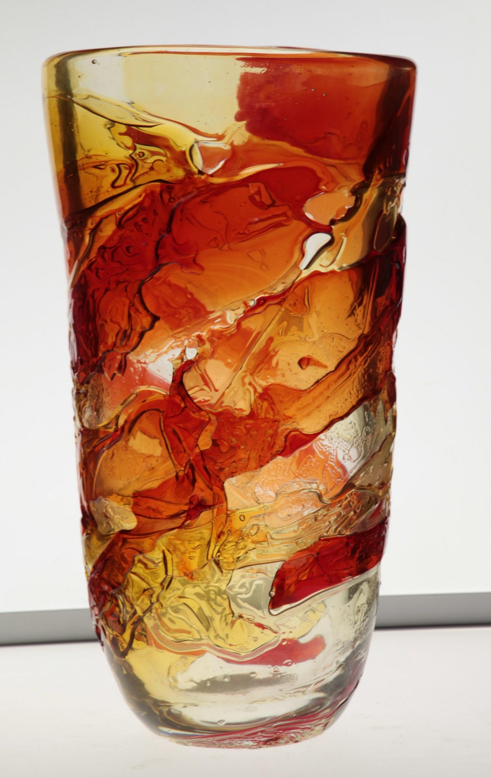 Tall Murano Vase with Hot Glass Colors Applied in the Manner of Gae Aulenti 11