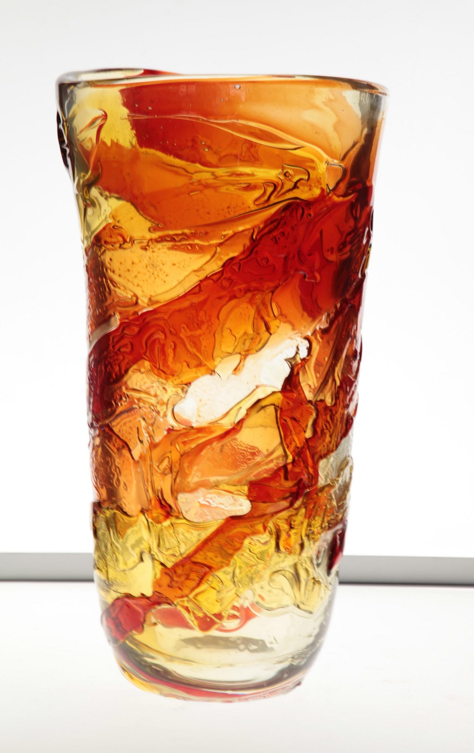 20th Century Tall Murano Vase with Hot Glass Colors Applied in the Manner of Gae Aulenti